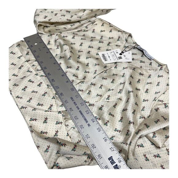 ZARA L SATIN SHOULDER PAD BLOUSE FLORAL & DOTS CREAM SLIT SEXY CROP BLOGGERS NEW - Picture 3 of 15
